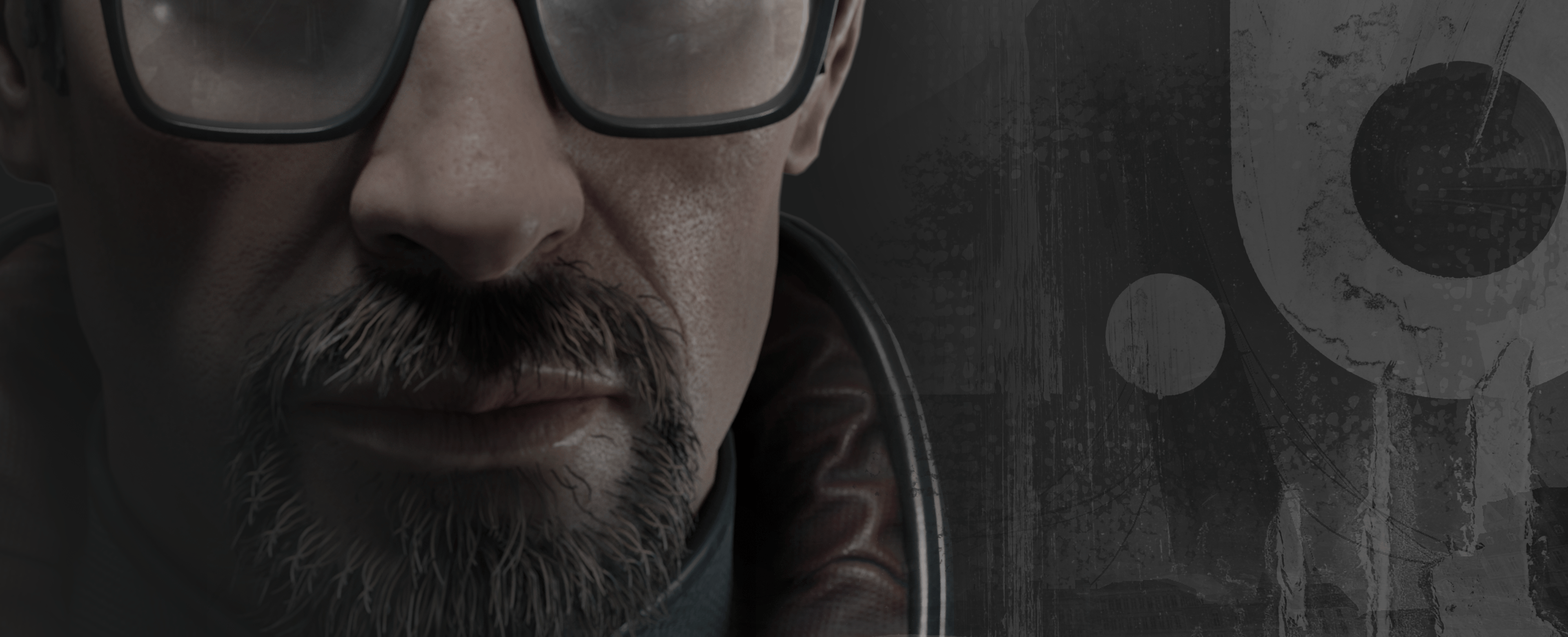 Gordon Freeman With a Firm Look Over an Abstract Industrial Background